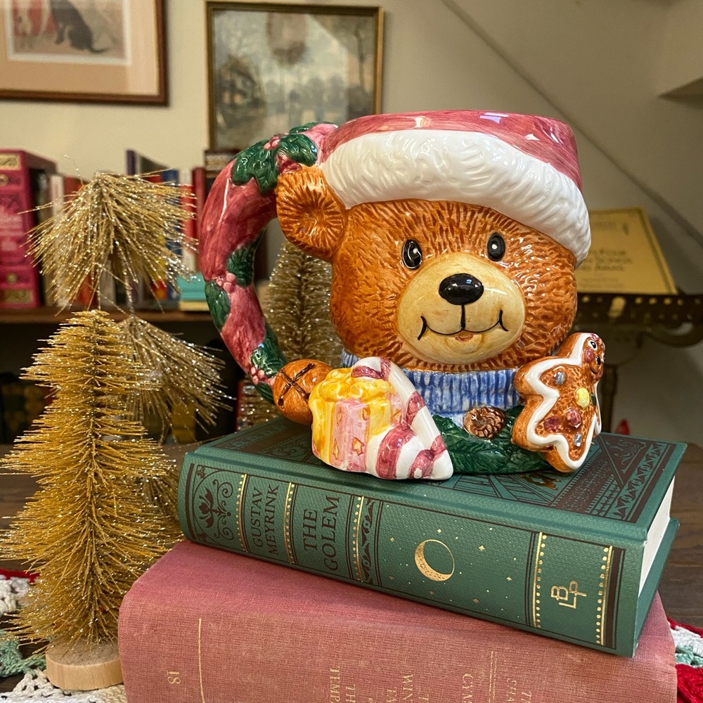 Large Vintage Figural Christmas Teddy Bear Coffee/Cocoa Mug, Stocking Stuffer